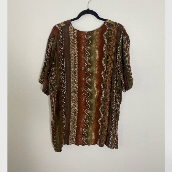 Aztec Button Tunic Duster Hipster Hippie Artsy Boho Bohemian Hip Blouse Top - Picture 6 of 6
